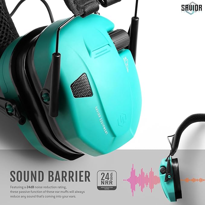Savior Equipment Apollo Electronic Earmuffs For Shooting w/Gel Ear Pads, 24dB NRR, Noise Cancelling Ear Protection Headset