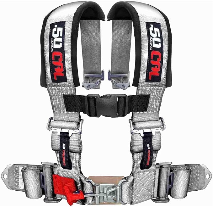 4 Point 2" Racing Harness for Bucket Seats, Quick Release Safety Belt for UTV/RZR, Adjustable Seatbelt with Mounting Hardware, Choose from 9 Colors, Secure Fit for Off-Road Vehicles, Silver, (6008A4)