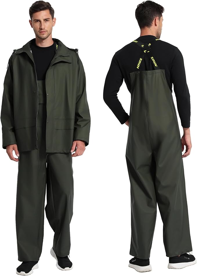 Men's Workwear PRO Rain Suit - Waterproof Jacket and Bib Pants 3-piece Set for Ultimate Safety and Comfort