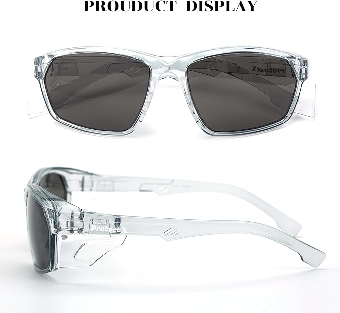 ProtectX Stylish Anti-Fog & Scratch-Resistant Safety Glasses With Readers, UV Protection Goggles, Anti-Impact Lightweight Glasses for Men＆Women Charcoal Tinted Smoke - 2 Pack