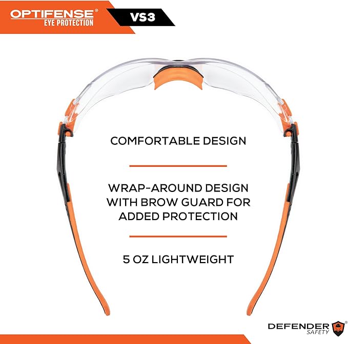 OPTIFENSE™ VS3 Anti Fog, Premium CLEAR/TINTED Safety Glasses, ANSI Z87+ (Click for frame/lens option)