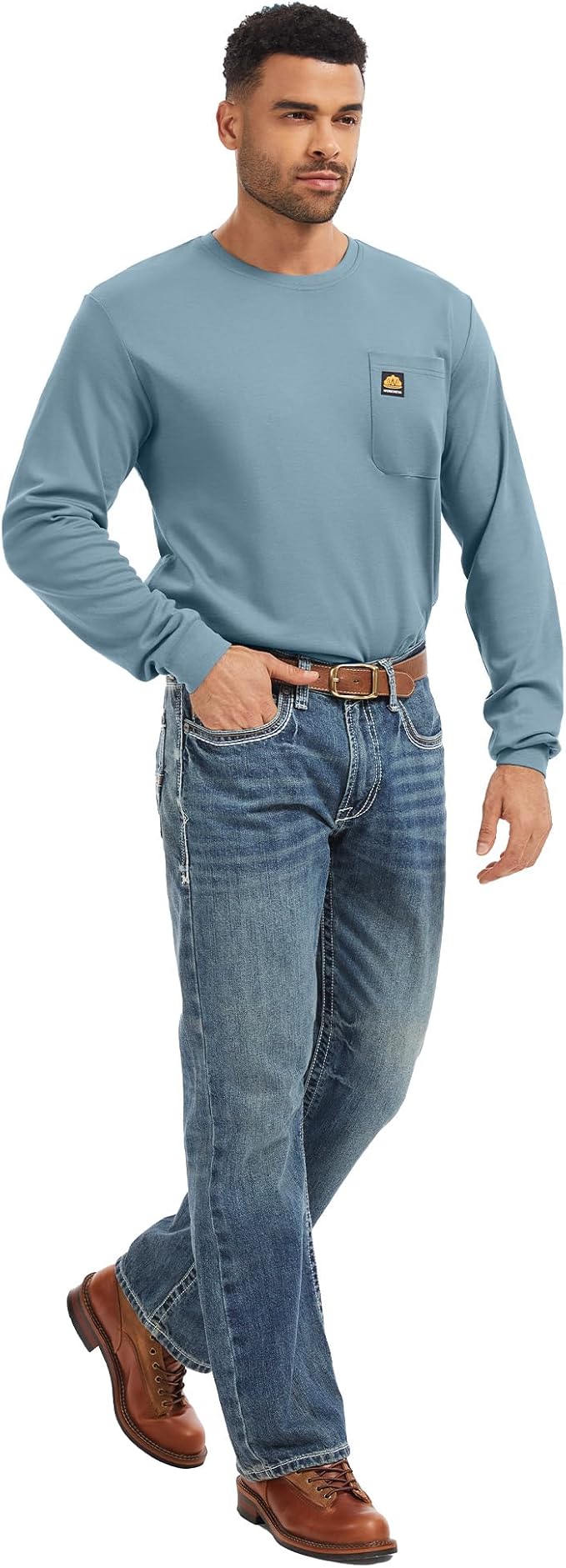 WORKWEYA Men's FR Shirts 6.5oz Lightweight Long Sleeve Flame Resistant T-Shirt NFPA 2112/CAT2