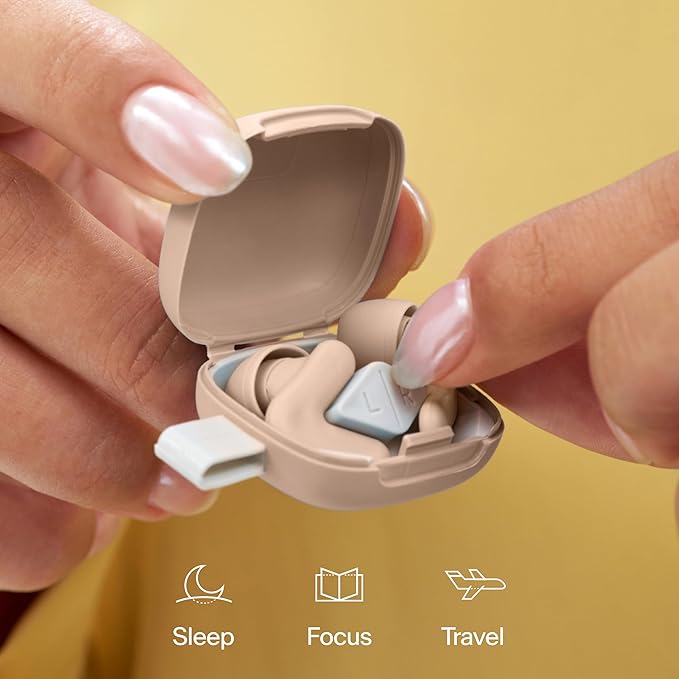 Alpine Silence Earplugs for Sleep, Focus & Travel - V-Shape Snug Fit & Soft Oval Tips – 4 Sizes XS/S/M/L - Comfortable, Reusable Hearing Protection - SNR 22dB & NRR 16 Noise Reduction – Beige