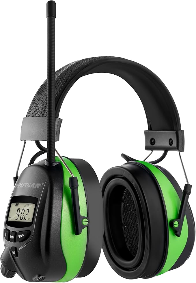Upgraded AM FM Radio Headphones with Bluetooth 5.4,NRR 25dB Safety Ear Muffs for Noise Reduction,LCD Headset,Built-in Mic,2000mAh Rechargeable Hearing Protection for Walk,Lawn Mowing,Workshop(Green)