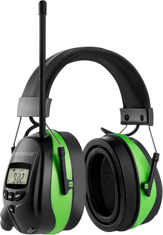 Upgraded AM FM Radio Headphones with Bluetooth 5.4,NRR 25dB Safety Ear Muffs for Noise Reduction,LCD Headset,Built-in Mic,2000mAh Rechargeable Hearing Protection for Walk,Lawn Mowing,Workshop(Green)