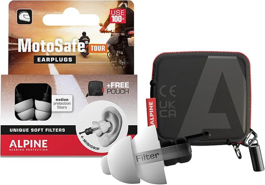 ALPINE HEARING PROTECTION MotoSafe Tour Reusable Ear Plugs – Motorcycle Ear Plugs – Noise Reduction & Ear Protection - Motorcycle Earplugs for Touring & Motorways - Hypoallergenic Reusable Earplugs