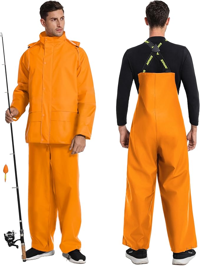 Men's Workwear PRO Rain Suit - Waterproof Jacket and Bib Pants 3-piece Set for Ultimate Safety and Comfort
