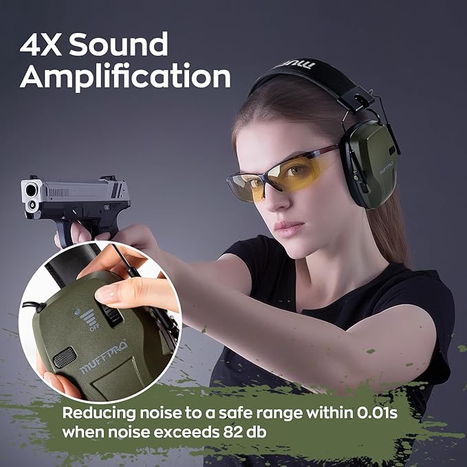Rechargeable Shooting Ear Protection with Sound Amplification Electronic Earmuffs for Noise Reduction