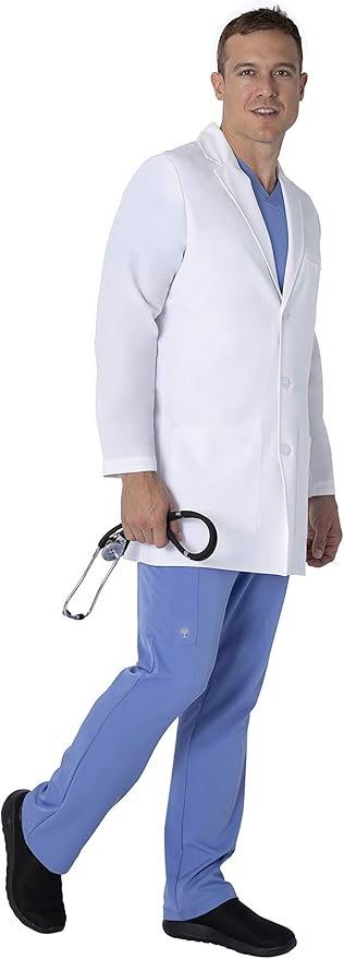 Healing Hands Logan Men’s White Lab Coat with 5 Pockets, Knit Details & Side Slits Back length 34½" 360° Stretch 5100, X-Large, White