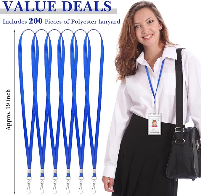 Epakh 200 Pcs Lanyards for ID Name Badge Holder Neck Lanyard Flat with Clips Neck Straps for Office School Nurse