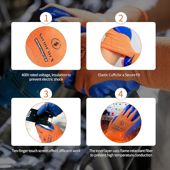 Electrician Gloves 400V Insulated Safety Gloves for Electrical Work Flame Retardant Non-slip Rubber Design Prevent Electric