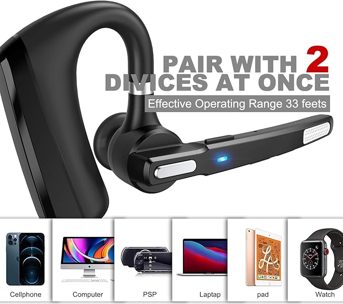 Bluetooth Headset V5.0, Wireless Bluetooth Earpiece 24Hrs HD Calling,CVC8.0 Dual Mic Noise Cancelling, Hands-Free Bluetooth Earphone for Driving/Business/Office
