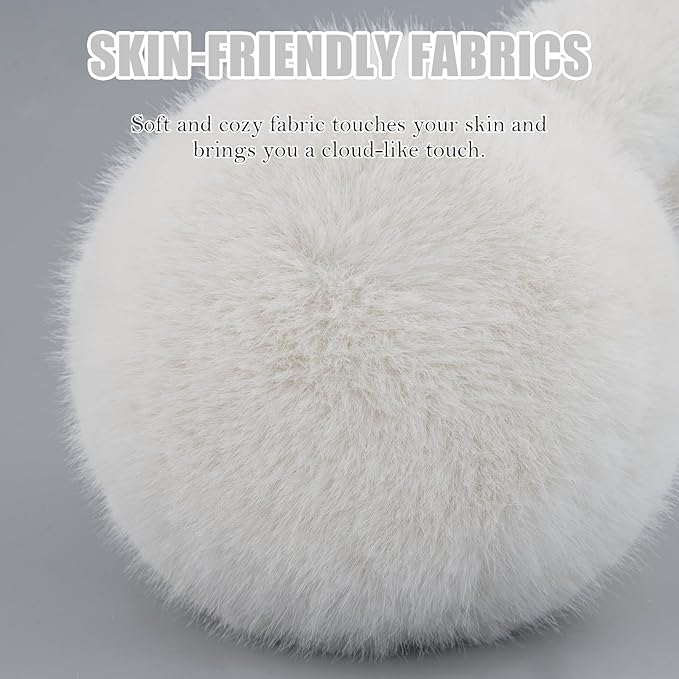 Winter Ear Muffs for Women Girls Faux Fur Cute White Earmuffs Fluffy Ear Warmers Foldable Ear Covers Outdoor