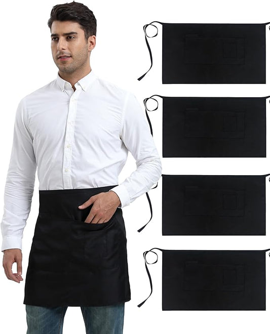 Xeoxarel Unisex Bistro Half Aprons with 4 Pockets, Waiter Waist Server Apron for Women and Man 27''X18''