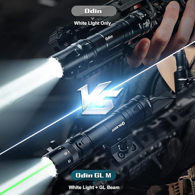 OLIGHT Odin GL M 1500 Lumens MLOK Mount Rechargeable Tactical Flashlight with Green Beam and White LED Combo, Removable Slide Rail Mount and Dual-Button Remote Pressure Switch