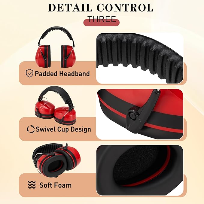 Hearing Protection Ear Muffs,NRR 28db Noise Cancelling for Shooting, Mowing, Construction，Red