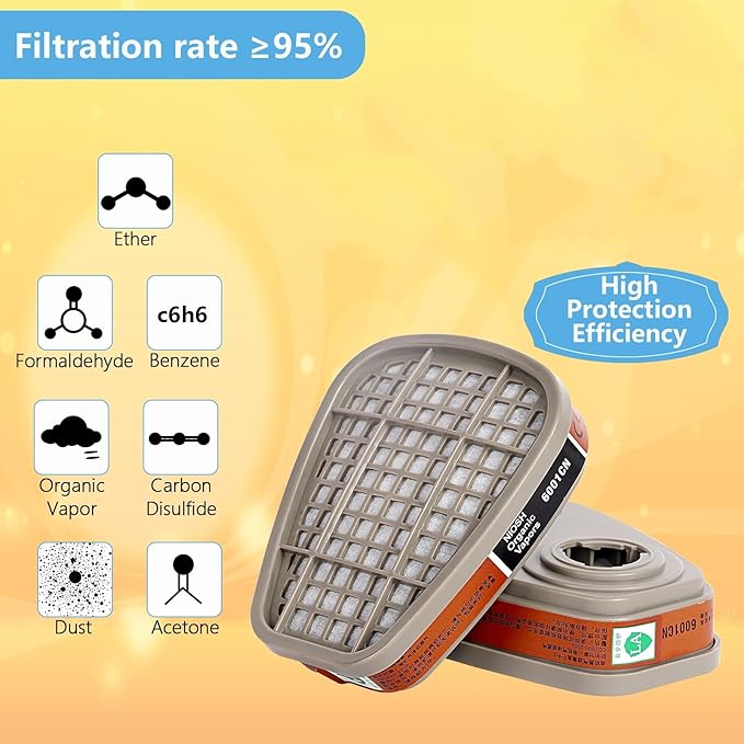 5 Pairs 6001 Filter for Respirator Mask, Dust Gas Organic Vapor Activated Carbon 6001 Cartridges Filters Compatible with 6200, 6502, 6800, 7502 Respirator