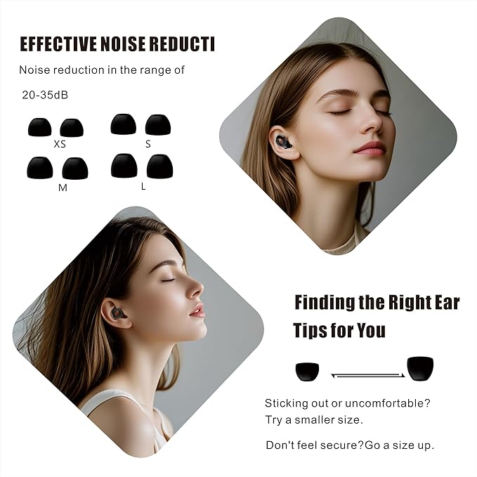 2 Pairs Ear Plugs for Sleeping, 35dB Ear Plugs for Sleeping Noise Cancelling, Soft Reusable Earplugs for Noise Reduction with 8 Ear Tips, Sleep, Hearing Protection, Study, Swimming and Concert.