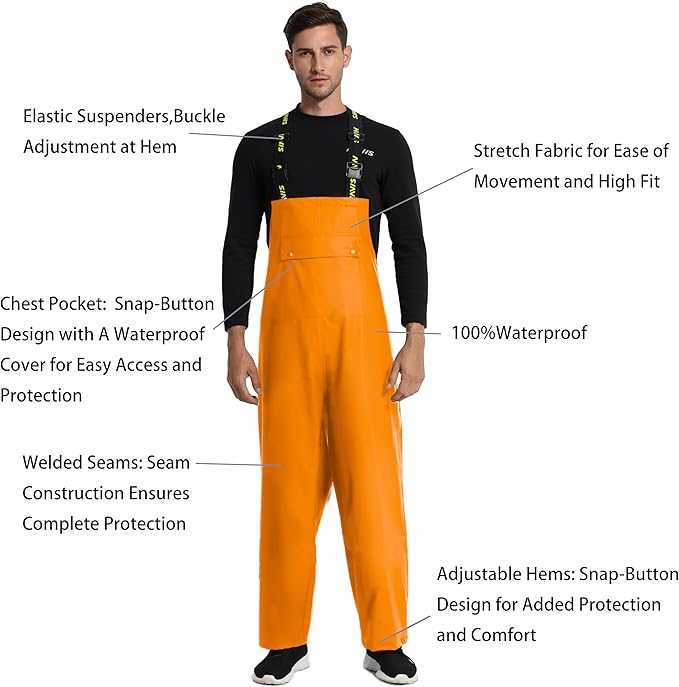 Men's Workwear PRO Rain Suit - Waterproof Jacket and Bib Pants 3-piece Set for Ultimate Safety and Comfort