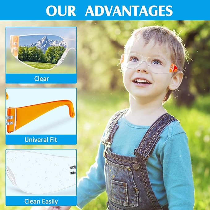 Patelai 12 Pcs Kids Safety Glasses Bulk Eye Protection Goggles Scratch Resistant for Science Class, Lab, Sports, Child Youth Size