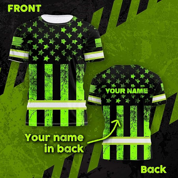 Maddly High Visibility US Flag Collection Safety Workwear Custom Name for Workers, Runners, Truckers, Patriotic