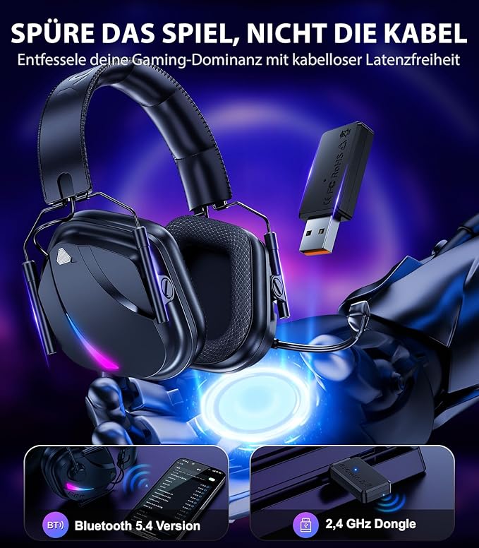 HW12 Wireless Gaming Headset with Microphone 2.4GHz Bluetooth Gaming Headphones Wireless of Duty/FPS Gamers,50Hr Battery Life Gamer Headset for PS5,PS4,PC,Switch,Mac