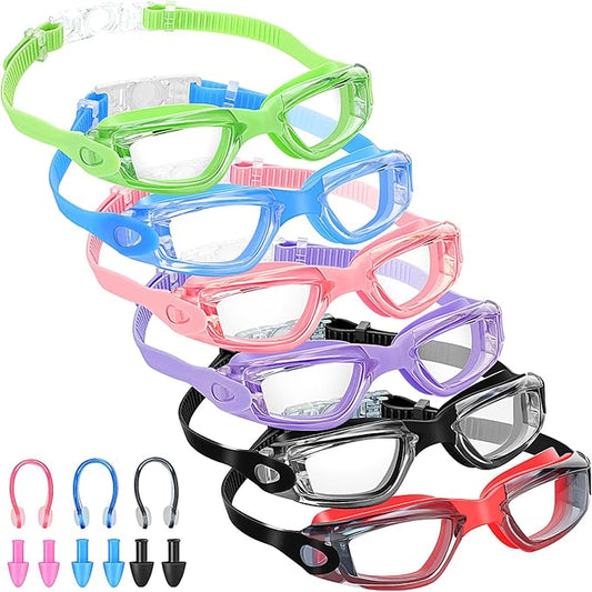 Flutesan 6 Pack Swimming Goggles Adult Kids Anti Fog Pool Goggles with Ear Plugs Nose Clip No Leaking Full Protection