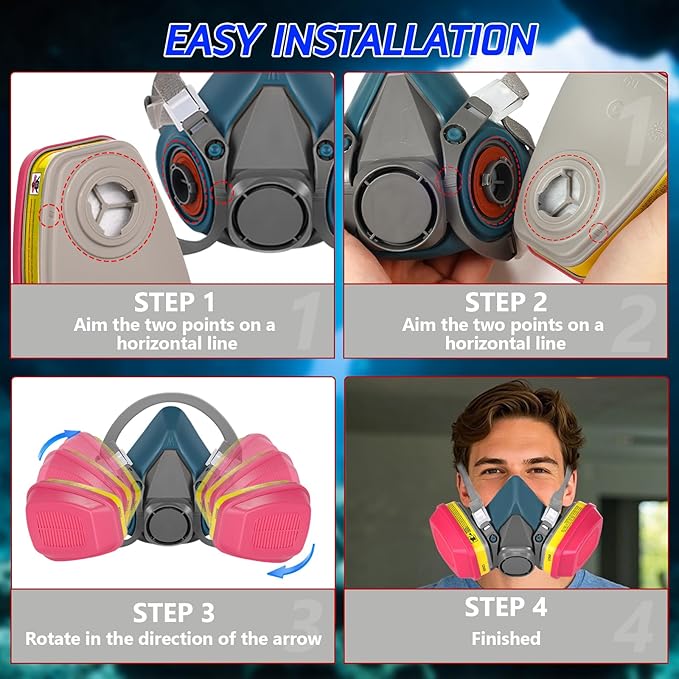 60923 Respirator Cartridges, 60923 Respirator Filters, Gas Mask Filter, Particulate Filter Fit for 6000, 7000 Series Respirators, Against Acid Gases, Particulates, Dust (1 Pair)