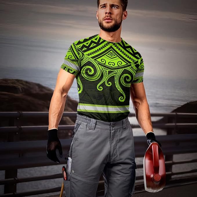 Matedecor Skull High Visibility Shirt Men Reflective Safety Shirts US Flag Custom Name Workwear, Runners, Walkers, Patriotic