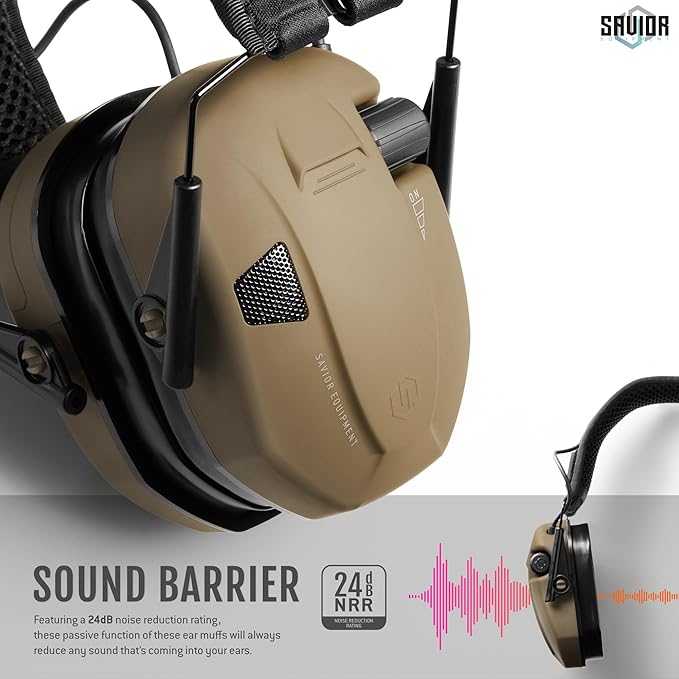 Savior Equipment Apollo Electronic Earmuffs For Shooting w/Gel Ear Pads, 24dB NRR, Noise Cancelling Ear Protection Headset