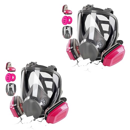 Full Face Respirator 2 Pack: 6800 Reusable Respirator Mask with Filters 60921 & 2097 - Gas Mask Anti Fog Against Organic Vapor Fumes Gases for Spray Paint Chemicals Epoxy Resin Welding