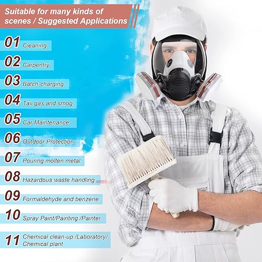Full Face Reusable Gas Mask - Respirator Mask Survival Nuclear and Chemical with Filters,Organic Vapor Gas Mask for Polishing,Welding,Painting,Dust
