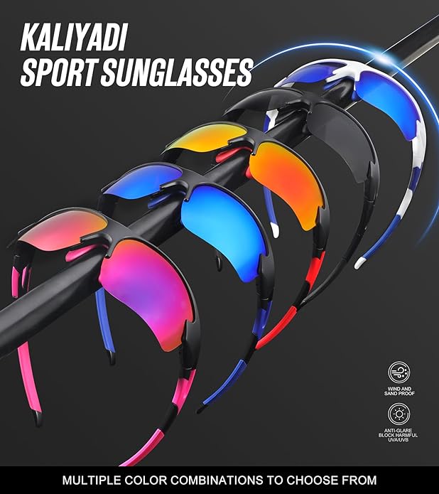 KALIYADI Sports Sunglasses for Men, Polarized Sun Glasses for Men Women Youth Baseball Softball with UV Protection