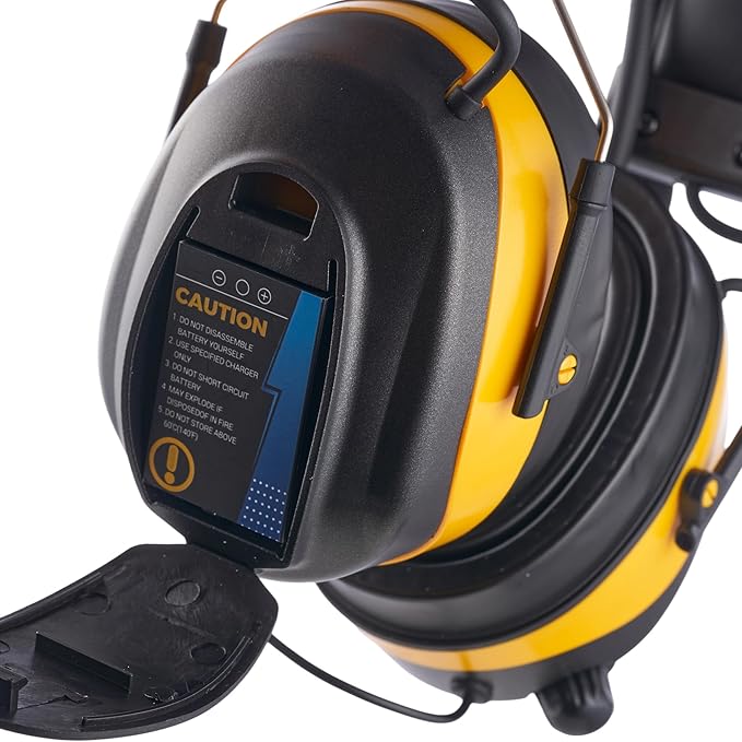 Bluetooth Radio Headphone with Gel Ear Pads,Ear Hearing Protection Earmuffs with Boom Microphones,Power by Rechargeable Battery,Digital AM/FM Radio Headphones for Mowing Lawn Work Outdoor (Yellow)