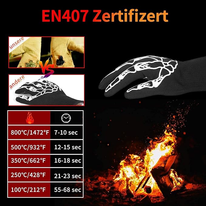 BBQ Grilling Gloves, Oven Gloves 1472°F Extreme Heat Resistant Grill Gloves, 14" Food Grade Kitchen Oven Mitts, Non-Slip Cooking Hot Gloves for Barbecue, Cooking, Cutting, Baking, Welding