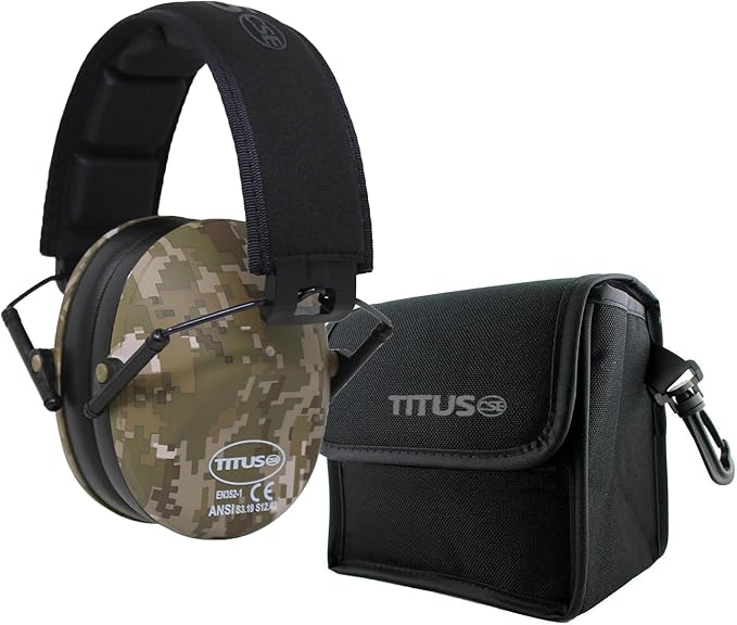 TITUS 2-Series Premium Low Profile Earmuffs, ANSI Rated, High NRR Noise Reduction, Durable Sport Band, Hearing Protection PPE