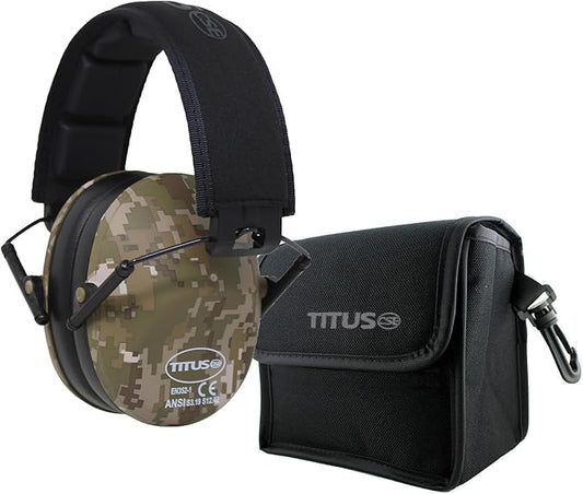TITUS 2-Series Premium Low Profile Earmuffs, ANSI Rated, High NRR Noise Reduction, Durable Sport Band, Hearing Protection PPE