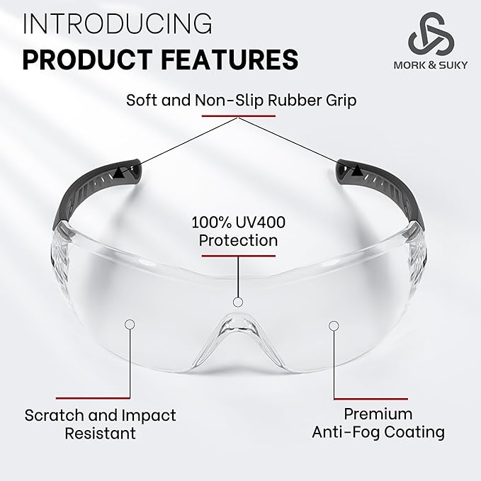 MORK&SUKY Safety Glasses Anti-Fog, Impact-Resistant with UV400 Protection,Lightweight Comfort for Industrial, Sports, Lab.