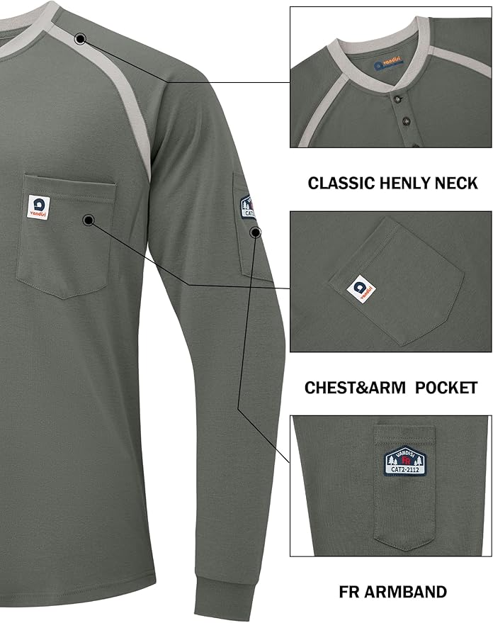 FR Shirts for Men CAT2 Flame Resistant Shirts 6.5oz Light Weight Long Sleeve Fire Retardant Shirts