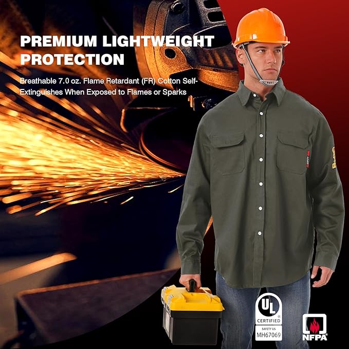 SKSAFETY 7oz FR Shirts for Men, Welding Shirt Hi Vis Flame Resistant 100% Cotton Fire Retardant Longsleeve Shirt CAT2/NFPA