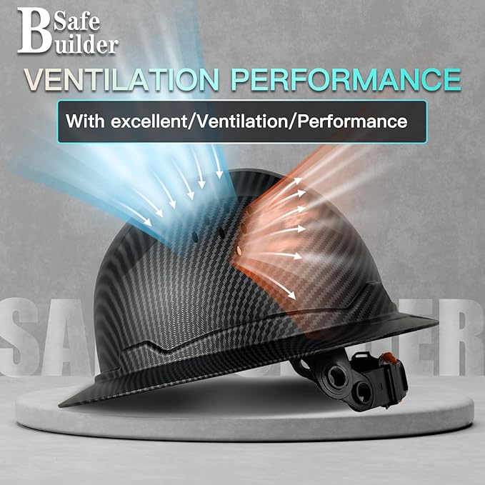 SBD-G1C Construction Full Brim Safety Helmet HDPE Hard Hat Vented Hardhats Sunshade Carbon Fiber Pattern Industrial Work Certified ANSI/ISEA Z89.1