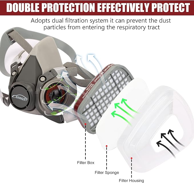 Medium Reusable Half Facepiece Respirator with 2091 Filter, 6001 Cartridge, 6200 Replacement Shield for Painting, Sanding, Polishing, Welding, Woodworking - 13 in 1 Set with English Manual