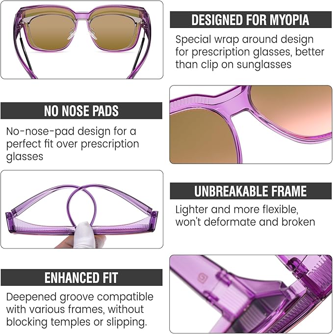 DUCO Fit Over Sunglasses for Men Women Wear Over Glasses Retro Wrap Around Polarized Sun Glasses UV400 Protection DC8981