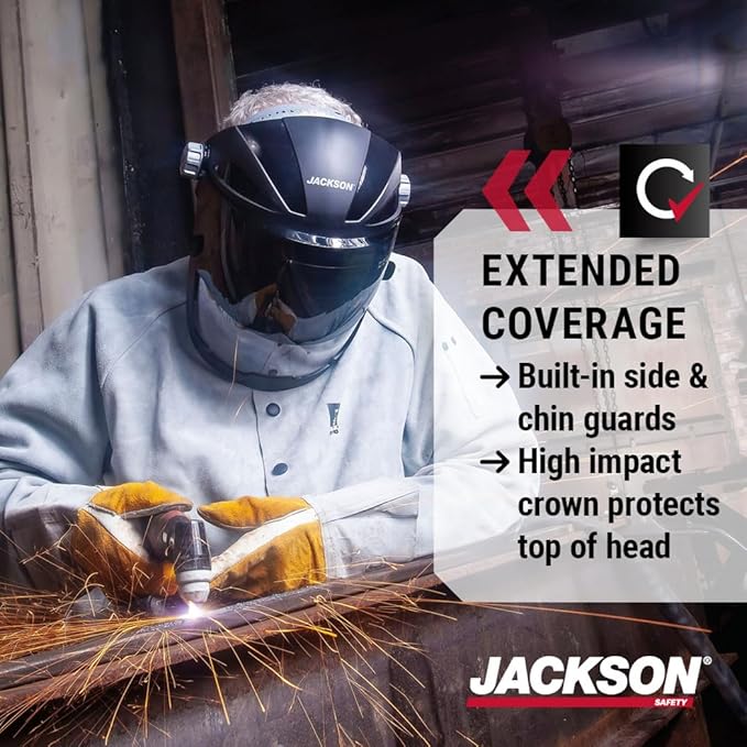 Jackson Safety QUAD 500 Face Shield - Anti-Fog Window with Chin Guard - ANSI Z87.1 & OSHA - (Multiple Styles & Headgears)