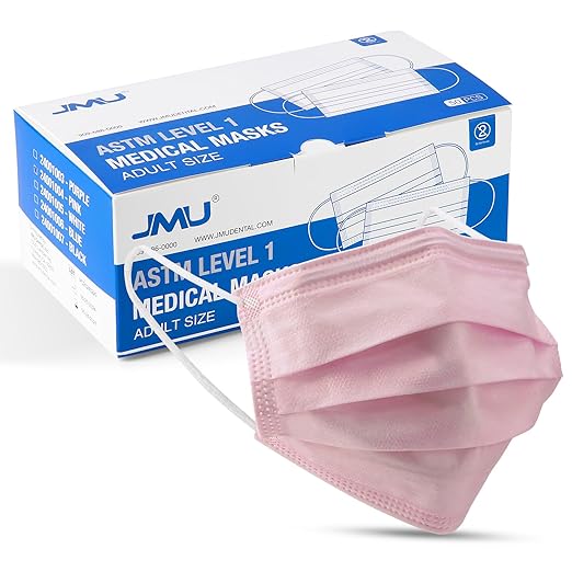 JMU 1000pcs Disposable Face Masks Pink, 3-ply Protection Medical Masks, ASTM Level 1