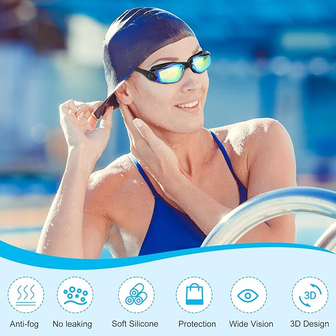 Yexiya 9 Pack Swim Goggles for Adult Anti Fog Swimming Glasses No Leaking UV Protection Pool party Goggles with Waterproof Earplug and Nose Clips for Men Women