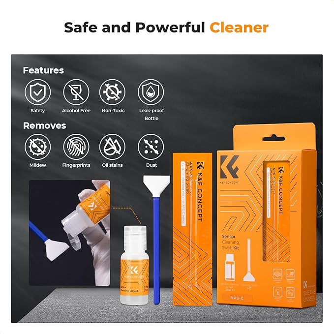 K&F Concept 16mm APS-C Sensor Cleaning Swab*10 + 20ml Sensor Cleaner, DSLR SLR Digital Camera CMOS and CCD Sensor Cleaning Swab Kits for Nikon Sony Canon Camera Clean
