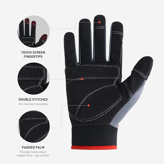 HANDLANDY Work Gloves for Men & Women, Utility Mechanic Working Gloves Touch Screen, Flexible Yard Work Gloves