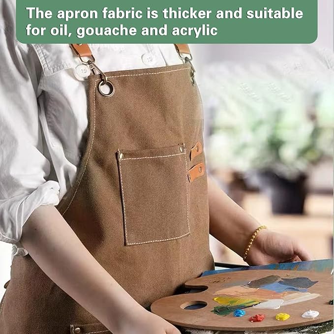 Chef Apron, Aprons for Men,Adjustable Strap Cotton Canvas Cross Back Apron for Kitchen Cooking Baking Bib Apron