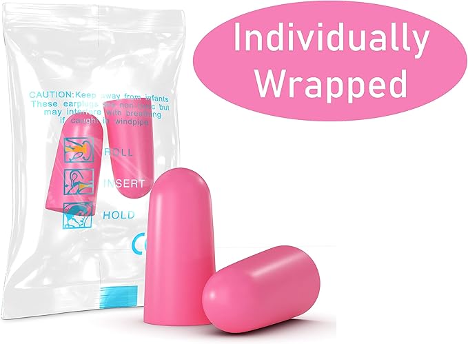 Quality Pink Foam Earplugs - 200 Pairs of Comfortable Ear Plugs for Sleeping, Snoring, & Work - Designed for Small Ear Canals; Women, Kids, or Children - Individually Wrapped & Disposable - NRR 30 dB